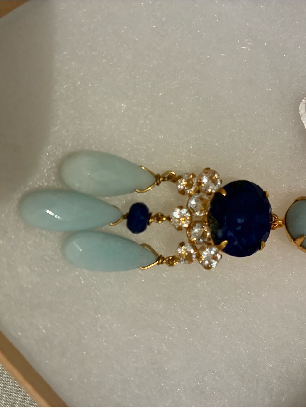 Bounkit Semi-Precious Blue & Light Aqua Transformable Drop Statement Earrings - Picture 6 of 8